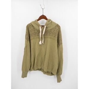 Daily Practice by Anthropologie Eyelet Crochet Hoodie Olive Green Large